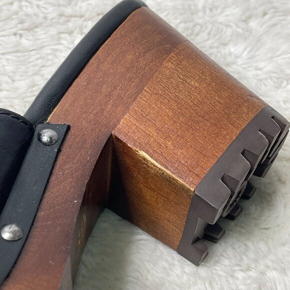 UGG #1117358 Women's Black Boho Judi Leather Wooden Clogs Slip On Shoes Size 9 - Picture 11 of 16